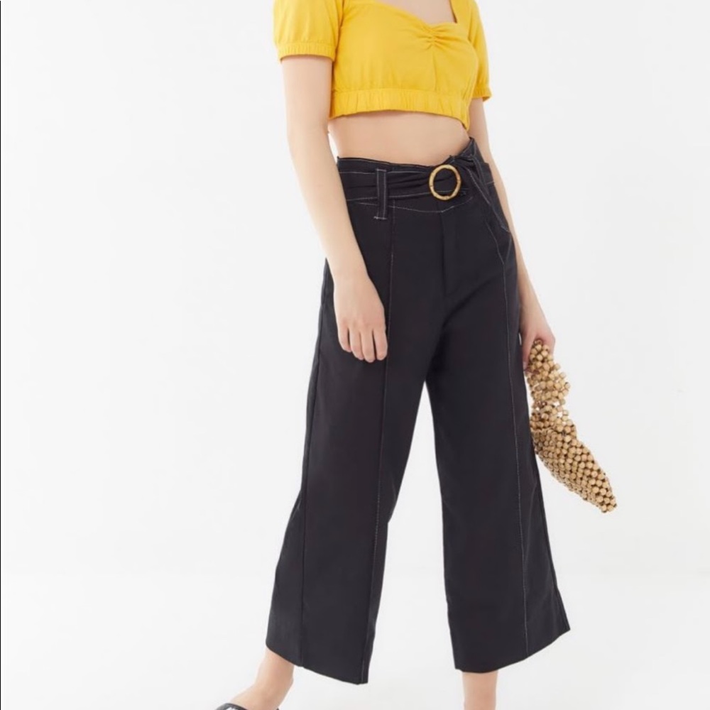Tach Clothing Belted Contrast Stitch Wide Leg Pants
